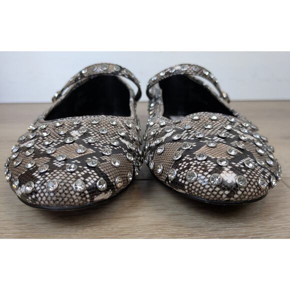 NEW Steve Madden Vinetta Ballet Flats 9.5 Brown Snakeskin Rhinestone Coquette - Picture 6 of 12